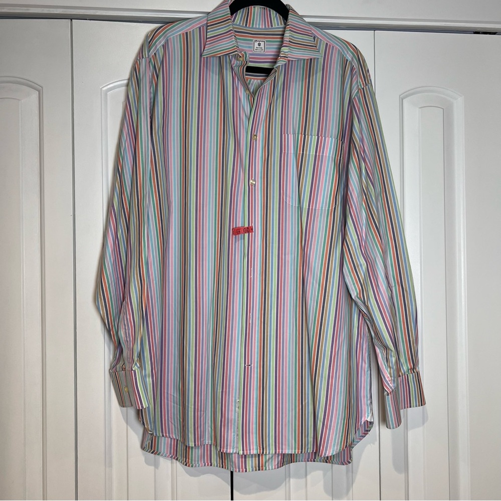 Peter Millar green and Pink pastel men’s Dress Shirt‎ with Stripes large